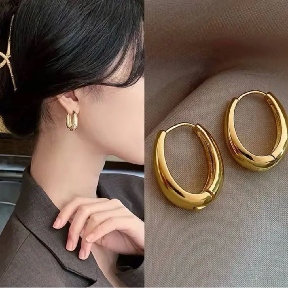 Gold Tone U Shape Hoop Earrings